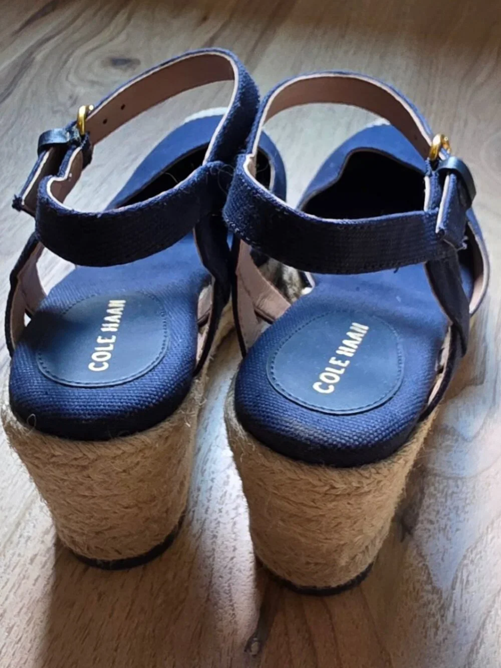 Cole Haan Navy Canvas Espadrille Wedge Sandals Women's 9.5